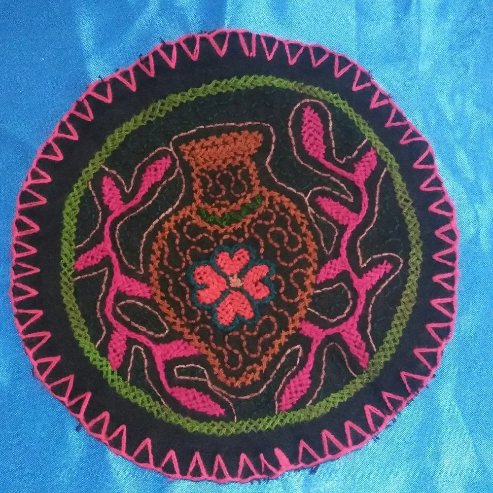 Amazon jungle hand embroidered shipibo rug